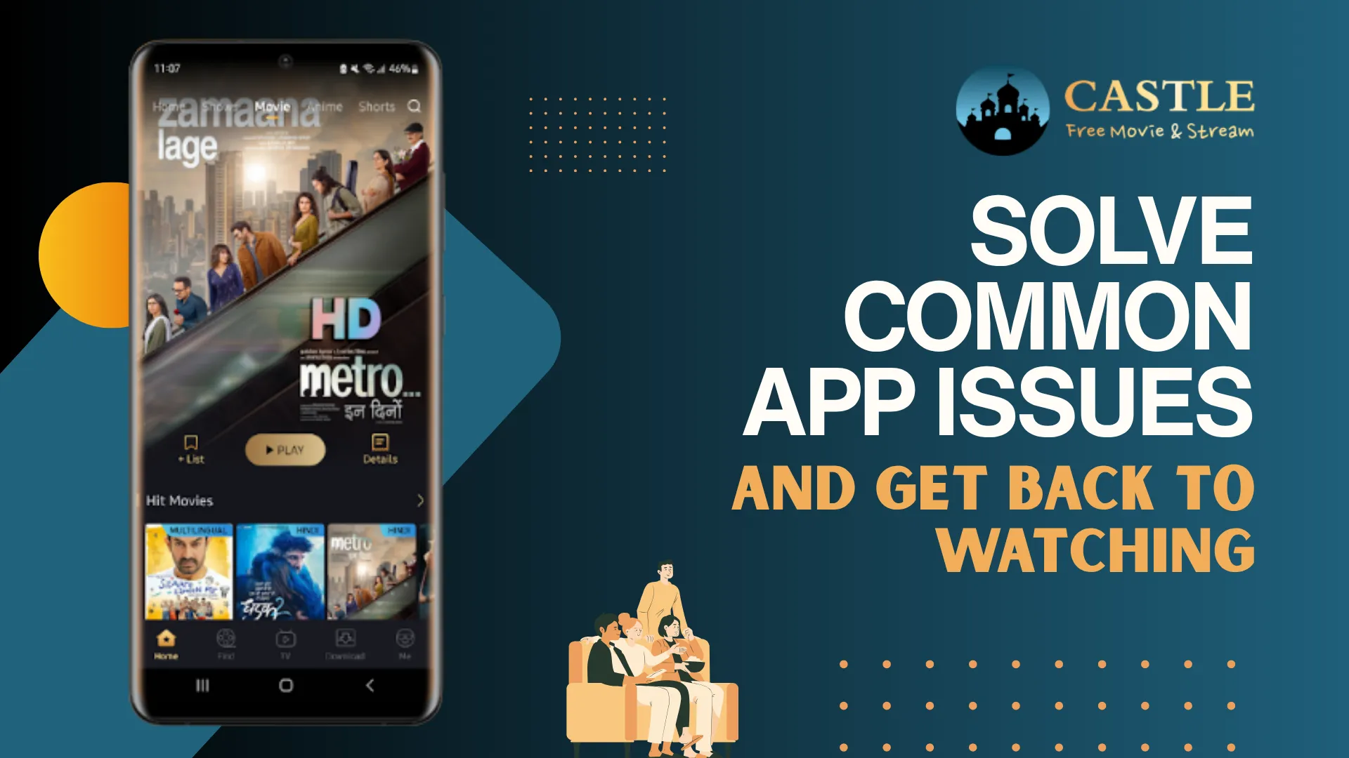Castle App movie section with titles and viewing options