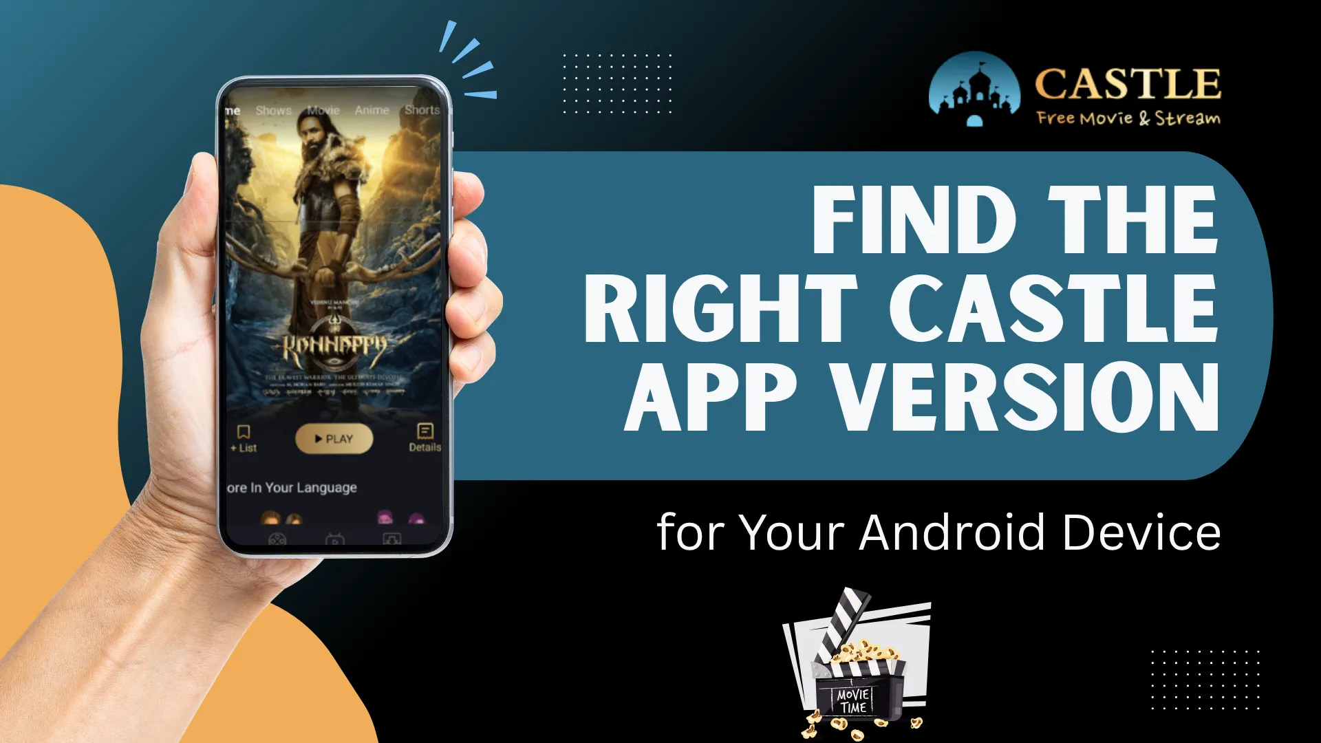 Castle App interface with a movie scene on an Android phone